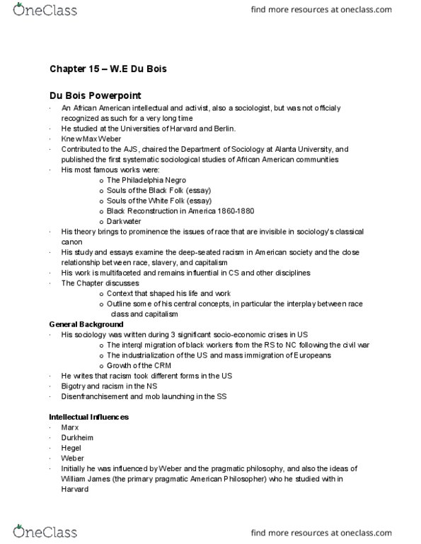 SLGY 2131 Chapter Notes - Chapter 15: African-American History, Standpoint Theory, Double Consciousness thumbnail