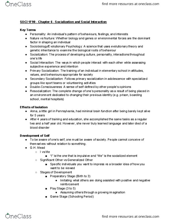 SOCI 1F90 Chapter Notes - Chapter 6: Reinforcement, Midlife Crisis, Hidden Curriculum thumbnail