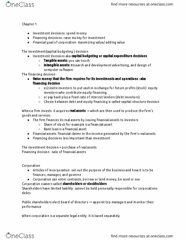 FIN 3000 Chapter Notes - Chapter 1: Executive Compensation, Opportunity Cost, Financial Statement thumbnail