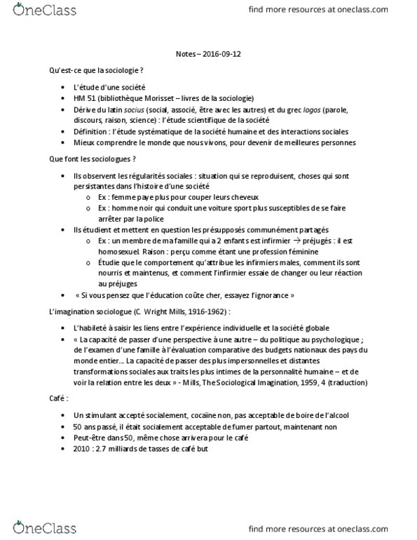 SOC 1501 Lecture Notes - Lecture 2: Girdle, Signified And Signifier, The Sociological Imagination thumbnail