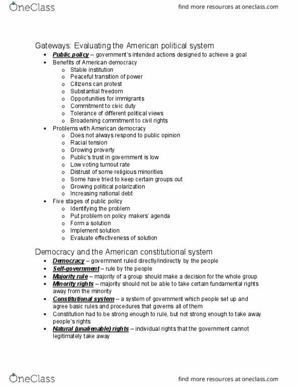 POLS 1336 Chapter Notes - Chapter 1: Irreligion, Limited Government, Equal Voice thumbnail