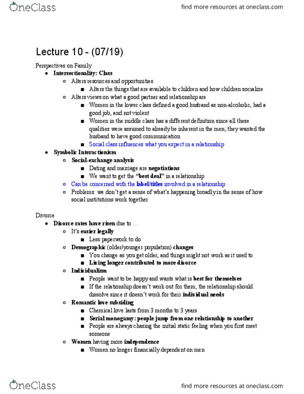SOCIOL 1 Lecture Notes - Lecture 10: Voluntary Childlessness, Conflict Theories, Monogamy thumbnail