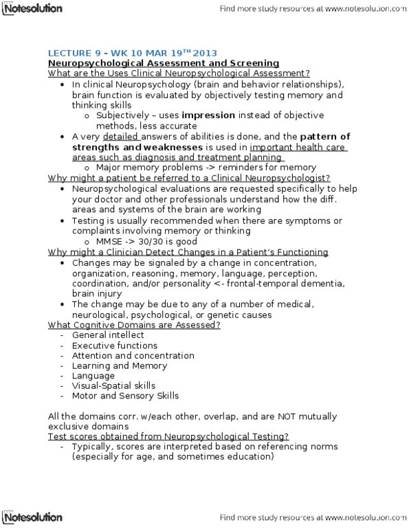 PSYC37H3 Lecture Notes - Lecture 9: Neurodegeneration, Neuropsychology, Functional Skills Qualification thumbnail