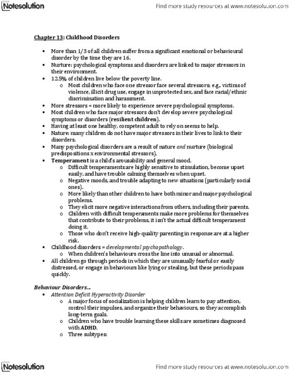 PSYC 3140 Chapter Notes -Oppositional Defiant Disorder, Low Birth Weight, Conduct Disorder thumbnail