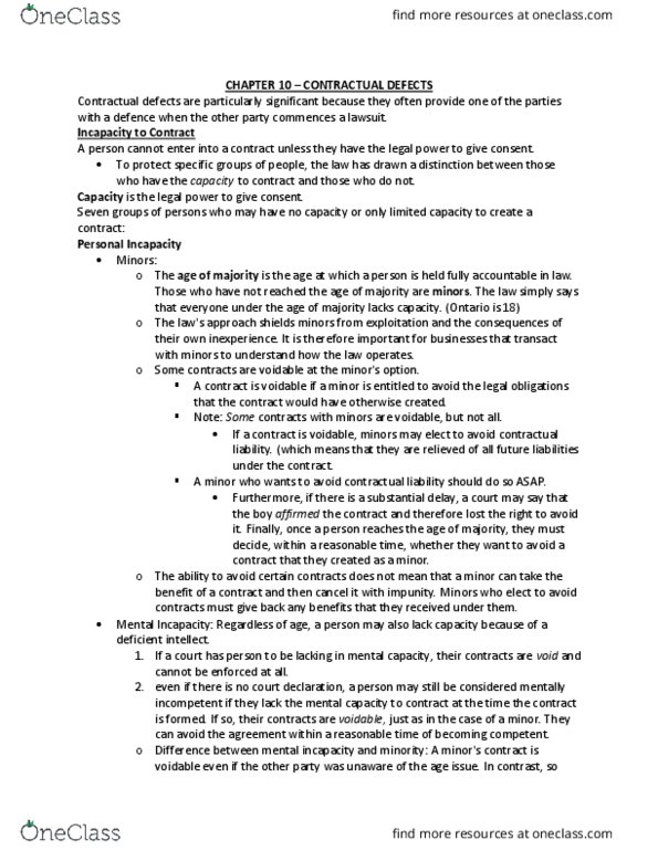 LAW 122 Lecture Notes - Lecture 6: Non Est Factum, Undue Influence, Convenience Store thumbnail