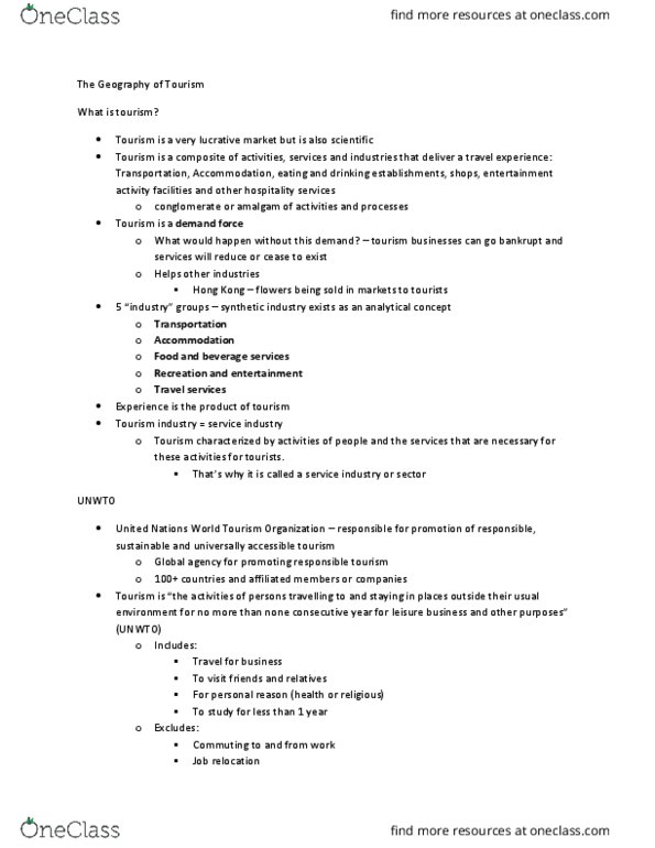 GEG 3320 Lecture Notes - Lecture 1: Accessible Tourism, World Tourism Organization thumbnail