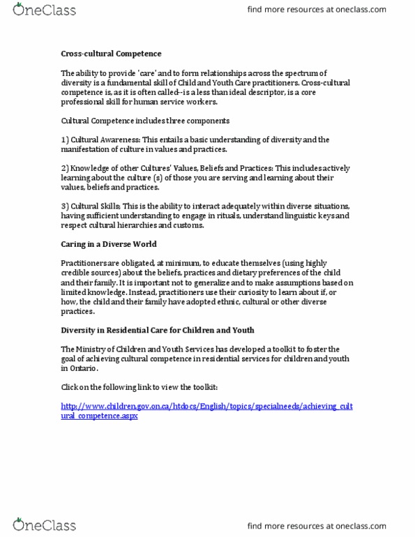 CYC 201 Lecture Notes - Lecture 7: Child Abandonment, Intercultural Competence thumbnail
