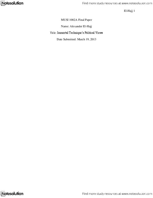MUSI 1002 Lecture Notes - Revolutionary Vol. 1, Mumia Abu-Jamal, Revolutionary Vol. 2 thumbnail