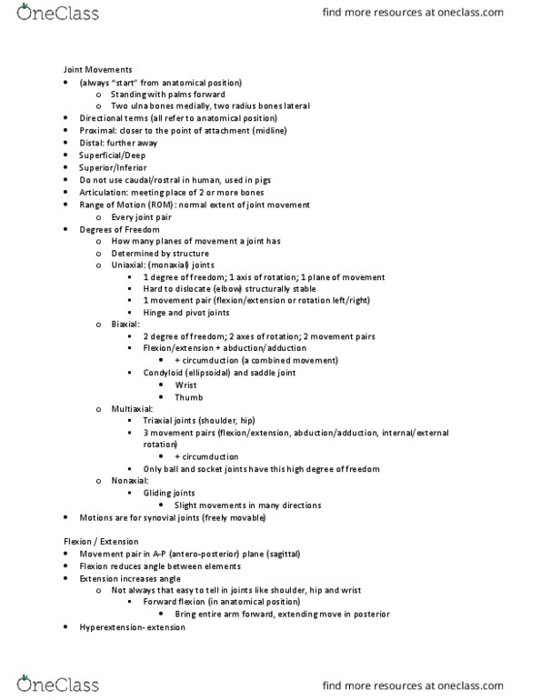 PNB 2265 Lecture Notes - Lecture 11: Physical Therapy, Ankle, Humerus thumbnail