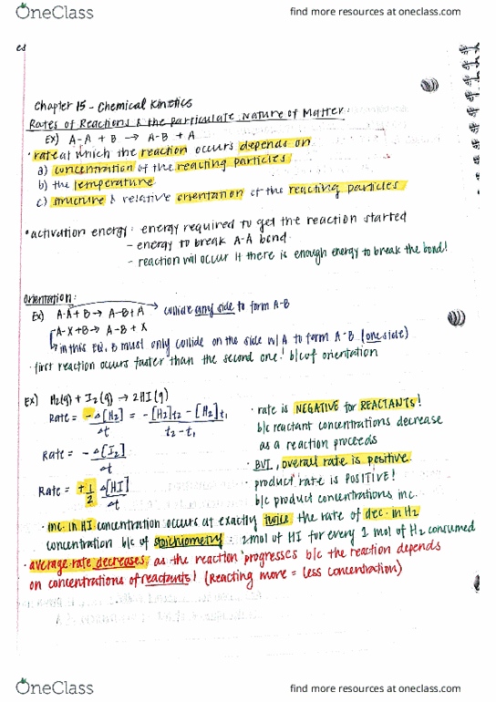 CHEM 1C Chapter Notes - Chapter 15: Rate Equation, Reaction Rate Constant thumbnail