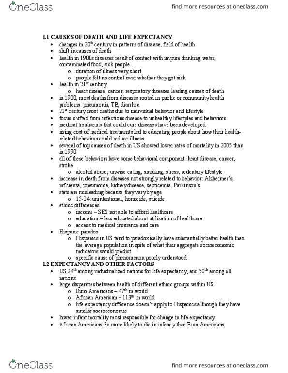 PSY BEH 103H Lecture Notes - Lecture 1: Infant Mortality, Sepsis, Homicide thumbnail