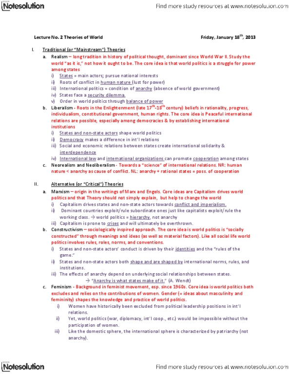 PSCI 1100 Lecture Notes - Security Dilemma, Neoliberalism thumbnail