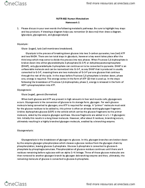 NUTR 482 Lecture Notes - Lecture 1: Hexokinase, Glyceraldehyde 3-Phosphate, Blood Sugar thumbnail