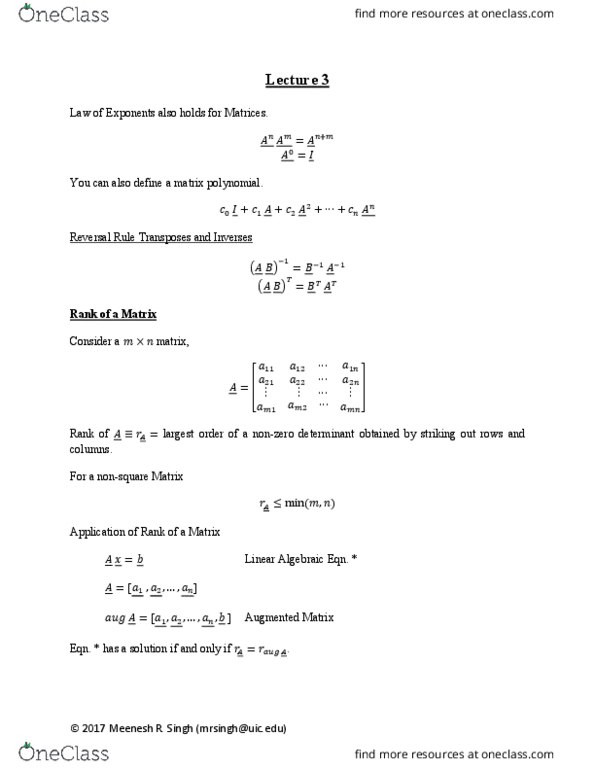 CHE 311 Lecture Notes - Lecture 31: Permutation Matrix, Identity Matrix, Square Number thumbnail