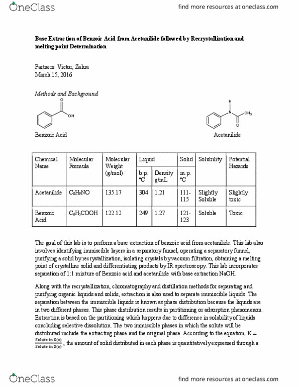 CHEM 233 Lecture Notes - Lecture 10: Sodium Benzoate, Amine, Sodium Sulfate thumbnail
