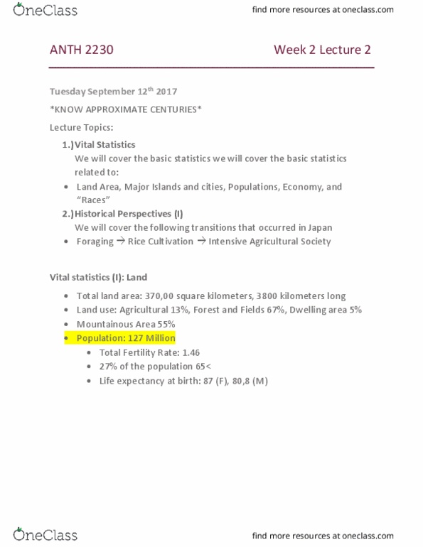 ANTH 2230 Lecture Notes - Lecture 2: Emperor Jimmu, Nihon Shoki, Meiji Period thumbnail