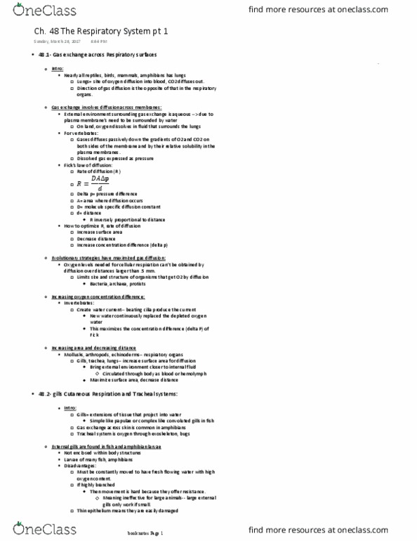 BIOL 2312 Chapter Notes - Chapter 48: Bronchiole, Partial Pressure, Exhalation thumbnail