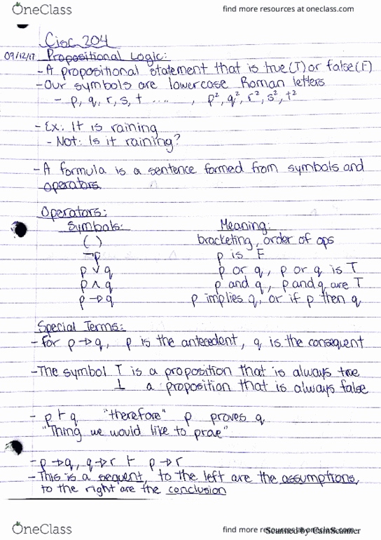 CISC 204 Lecture 1: First Logic 2017-09-12 thumbnail