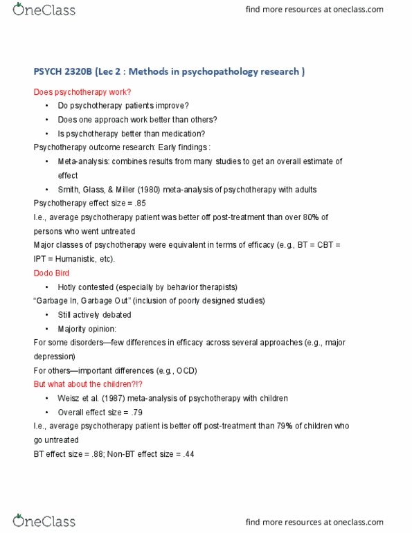 Psychology 2320A/B Lecture Notes - Lecture 2: Reciprocal Inhibition, Systematic Desensitization, Panic Disorder thumbnail