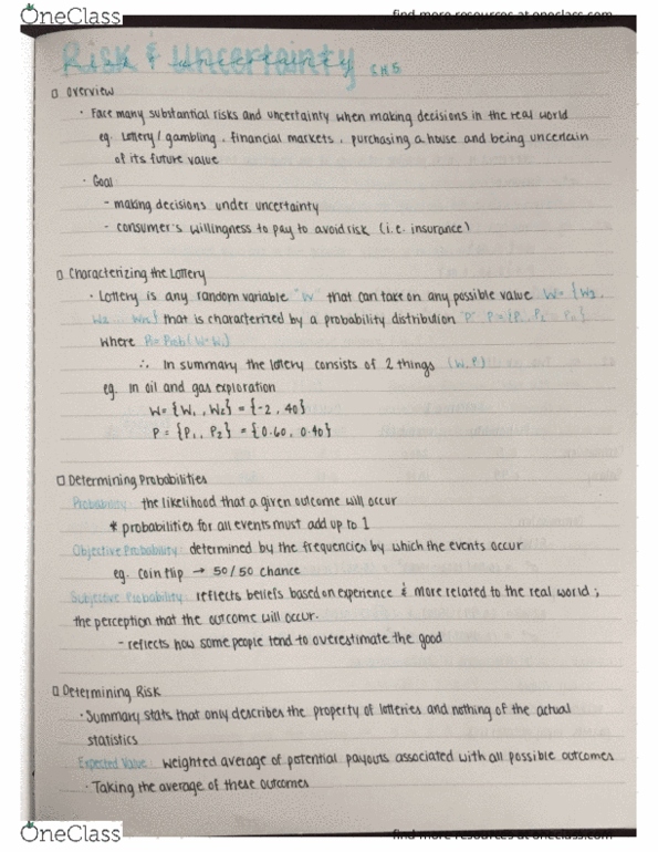 ECON384 Chapter Notes - Chapter 5: Random Variable thumbnail