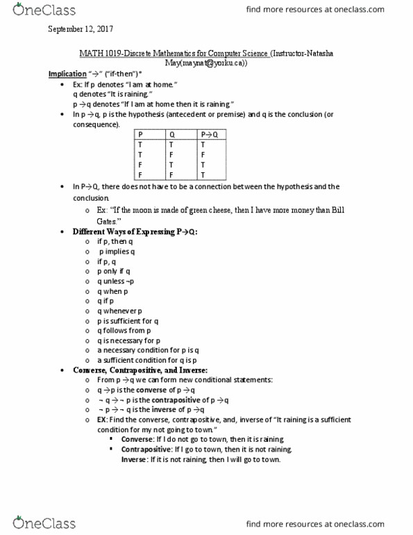 MATH 1019 Lecture Notes - Lecture 2: Contraposition thumbnail