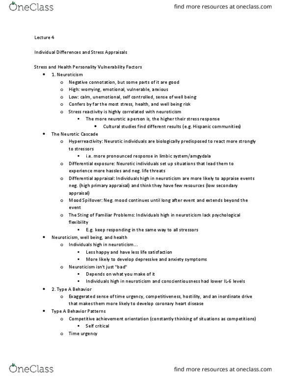 PSY BEH 137H Lecture Notes - Lecture 4: Coronary Artery Disease, Social Inhibition, Cultural Studies thumbnail