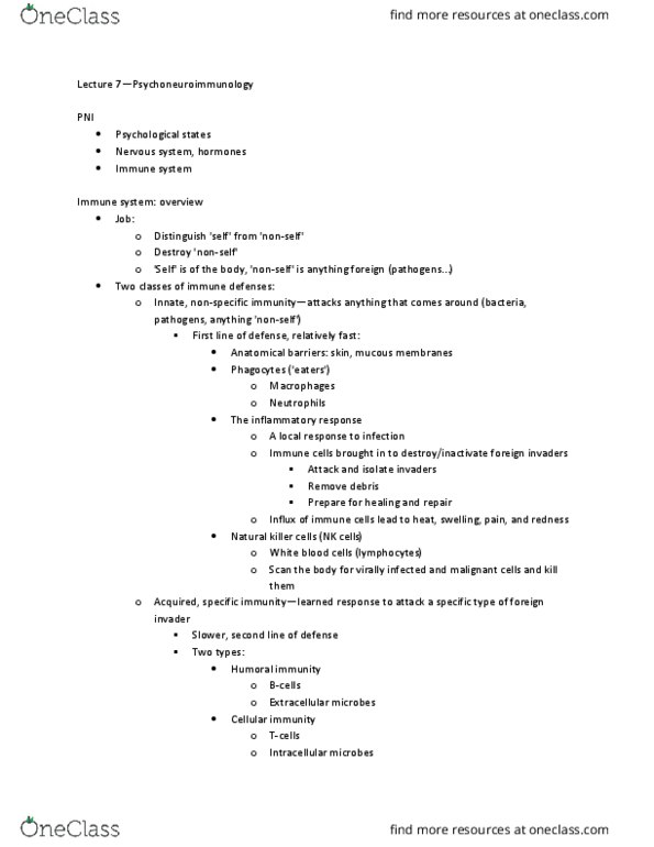 PSY BEH 137H Lecture Notes - Lecture 7: Common Cold, Immunity (Medical), Antibody thumbnail