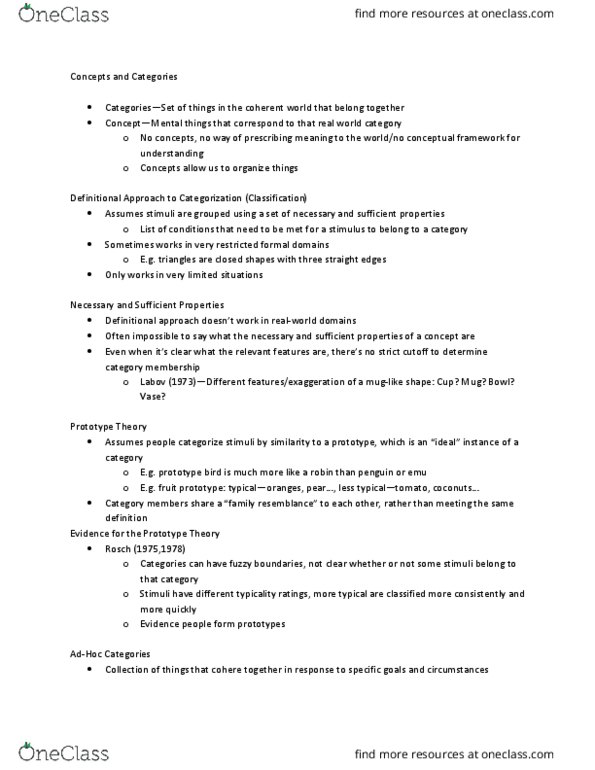 PSYCH 140C Lecture Notes - Lecture 5: Windsor Chair, Eleanor Rosch thumbnail