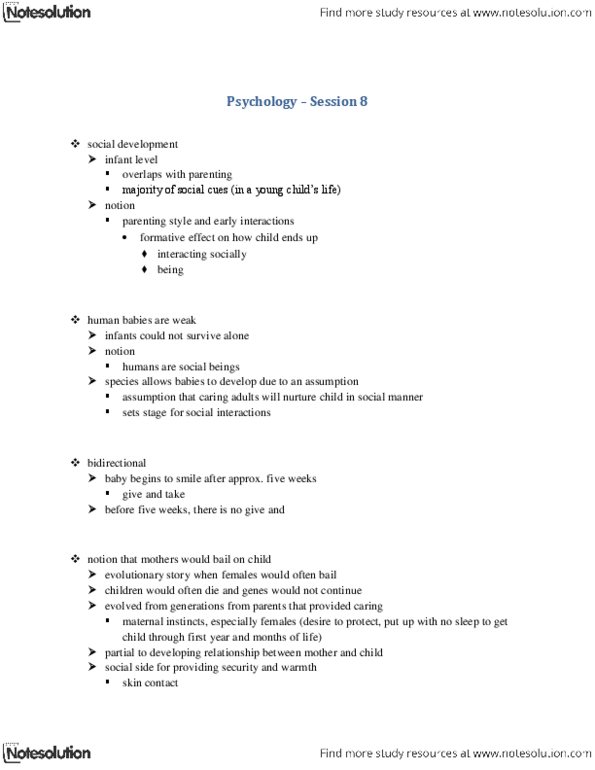 PSYA02H3 Lecture Notes - Mary Ainsworth, Social Cue, Security Studies thumbnail