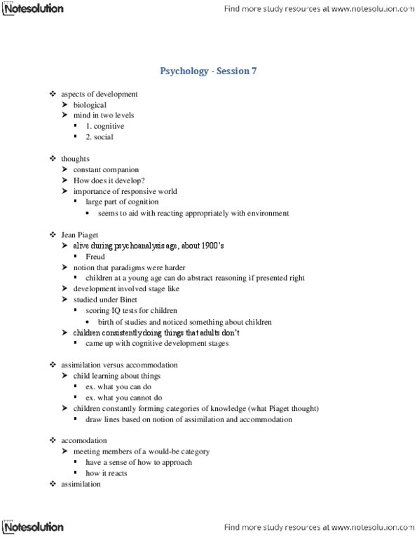 PSYA02H3 Lecture Notes - Jean Piaget, Object Permanence, Egocentrism thumbnail