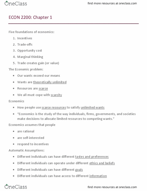 ECON 2200 Lecture Notes - Lecture 1: Externality, Bloating, Unintended Consequences thumbnail