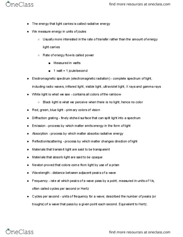 ASTR 111 Chapter Notes - Chapter 5: Radio Wave, Diffraction Grating, Gravitational Field thumbnail