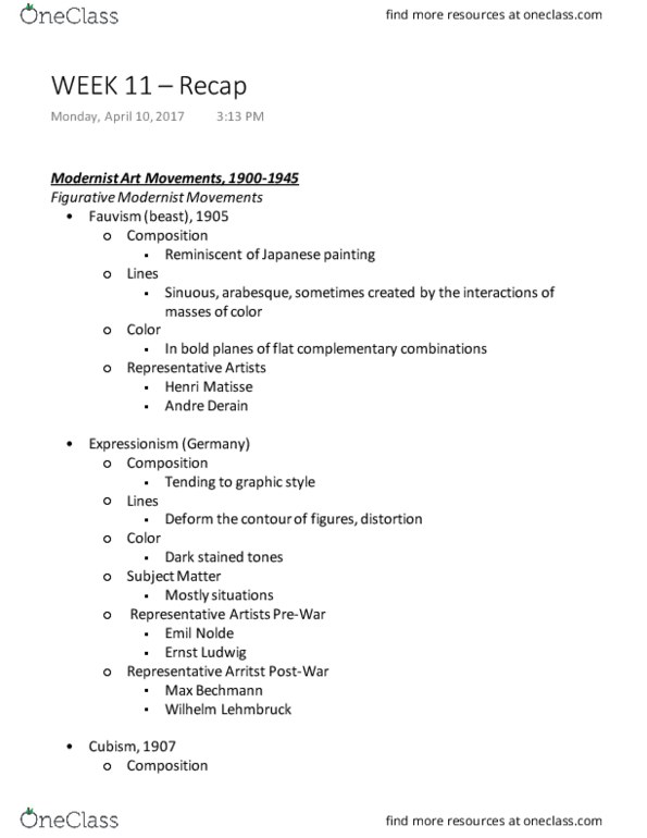 FSN 232 Lecture Notes - Lecture 11: Jean Arp, Suprematism, Piet Mondrian thumbnail