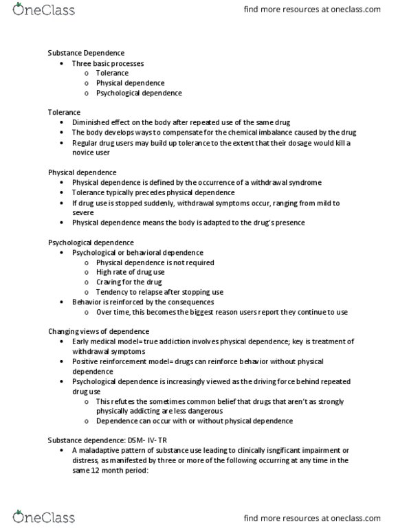 HHE 378 Lecture Notes - Lecture 3: Diagnostic And Statistical Manual Of Mental Disorders, Psychological Dependence, Biology Of Depression thumbnail