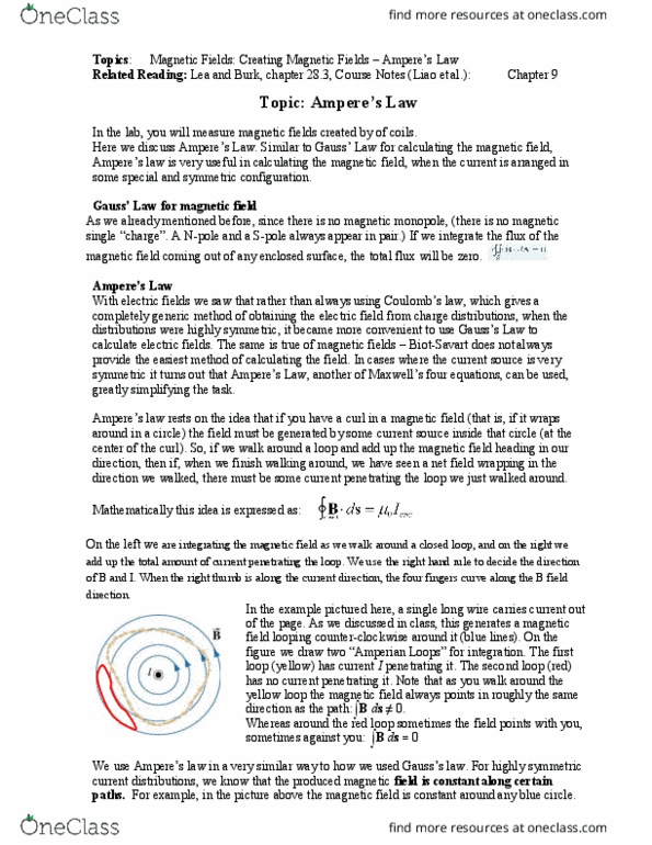 PHYS 230 Lecture Notes - Lecture 1: Dot Product, Magnetic Monopole, Current Source thumbnail