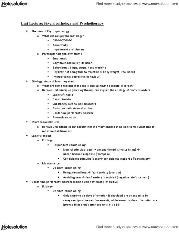 PSYB45H3 Lecture Notes - Borderline Personality Disorder, Posttraumatic Stress Disorder, Anorexia Nervosa thumbnail