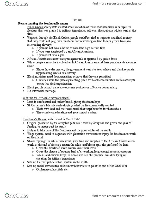 HY 108 Lecture Notes - Lecture 1: Homestead Acts, Sherman Antitrust Act, Samuel Gompers thumbnail