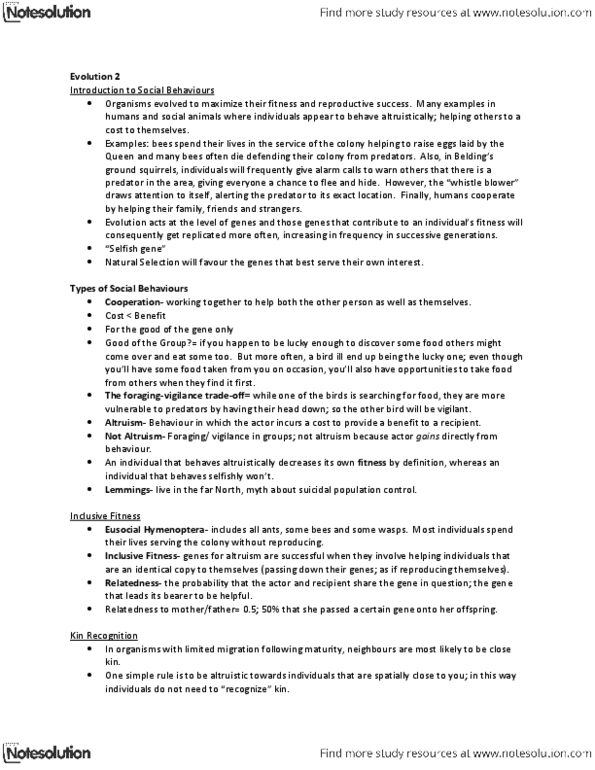 PSYCH 1XX3 Lecture Notes - Ground Squirrel, Gene-Centered View Of Evolution, Kin Recognition thumbnail