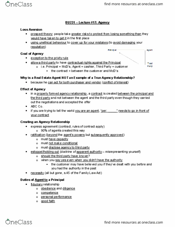 BU231 Lecture Notes - Lecture 17: Fiduciary, Prospect Theory thumbnail