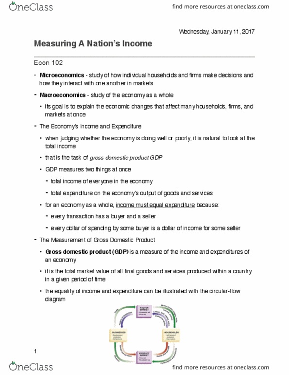 AUECO102 Lecture Notes - Lecture 1: Gross Domestic Product, Root Mean Square, Xm Satellite Radio thumbnail