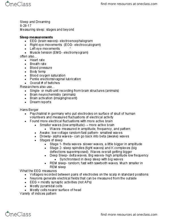 PSYC 385 Lecture Notes - Lecture 2: Muscle Tone, Theta Wave, Sleep Spindle thumbnail