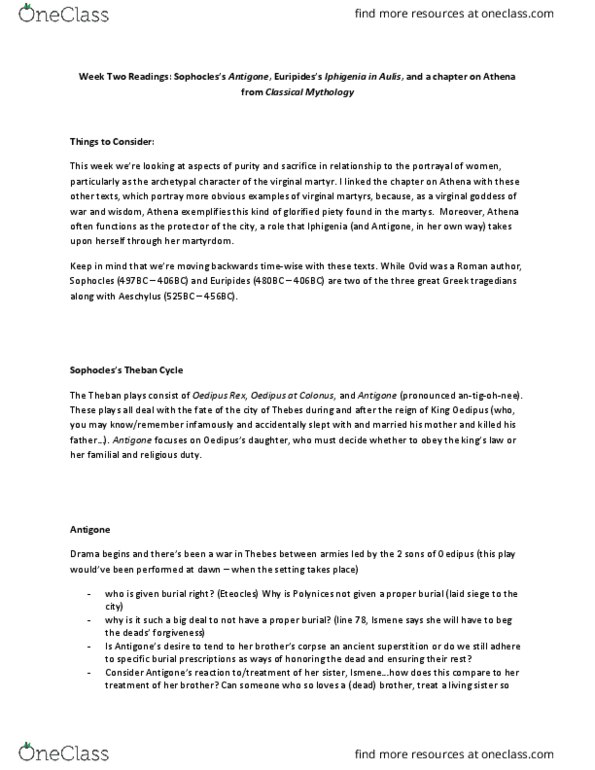 WGSS 380A Lecture Notes - Lecture 2: Odysseus, Oresteia, Filicide thumbnail