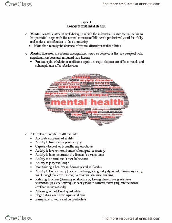 NURS 3001 Lecture 1: Concepts of Mental Health thumbnail