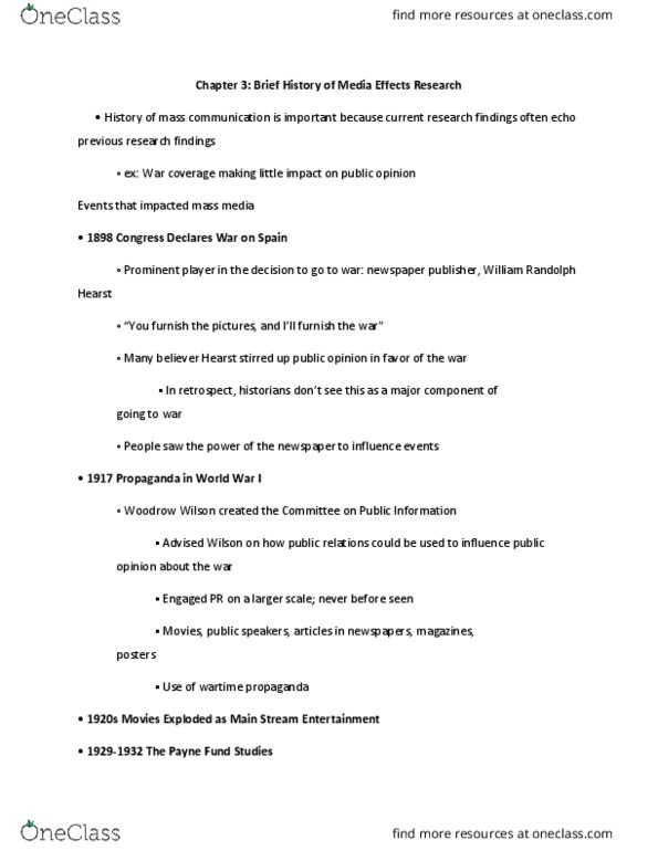 JMC 1100 Chapter Notes - Chapter 3: Attitude Change, Fredric Wertham, Payne Fund Studies thumbnail