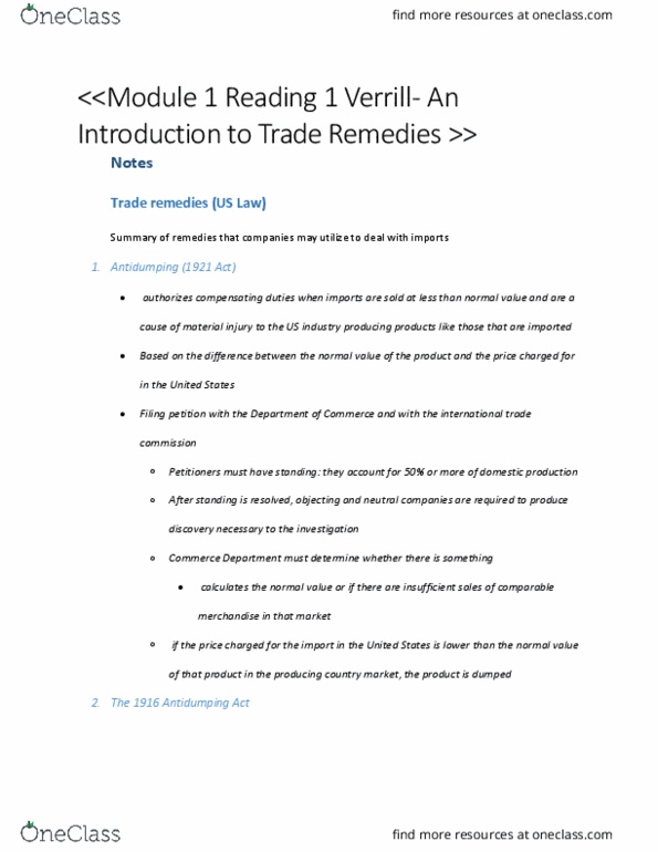 PUBPOL 201 Chapter Notes - Chapter 1: World Trade Organization, Countervailing Duties, Treble Damages thumbnail