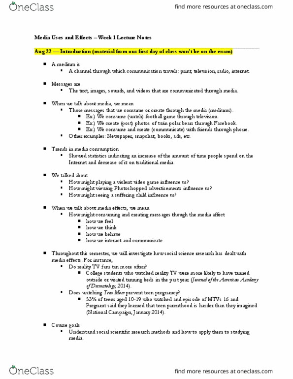 JMC 1100 Lecture Notes - Lecture 1: Confirmation Bias, Teen Mom, Media Consumption thumbnail