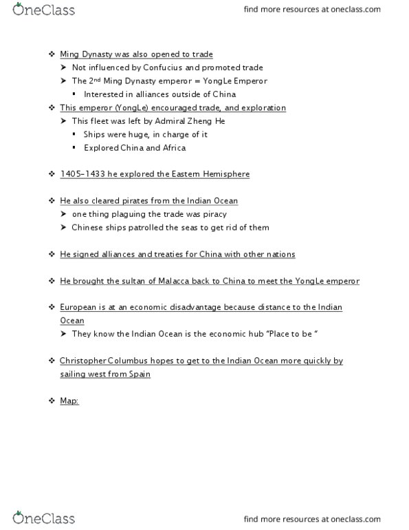 ANTHRO 41A Lecture Notes - Lecture 5: Yongle Emperor, Zheng He, Eastern Hemisphere thumbnail