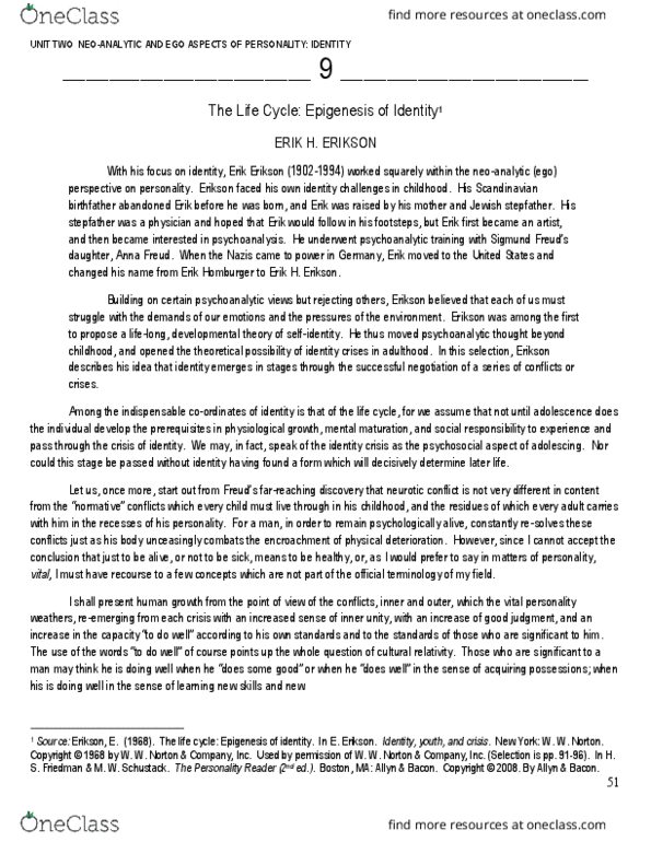 PSY 451 Lecture Notes - Lecture 4: Ontogeny, Radical Change, Erik Erikson thumbnail