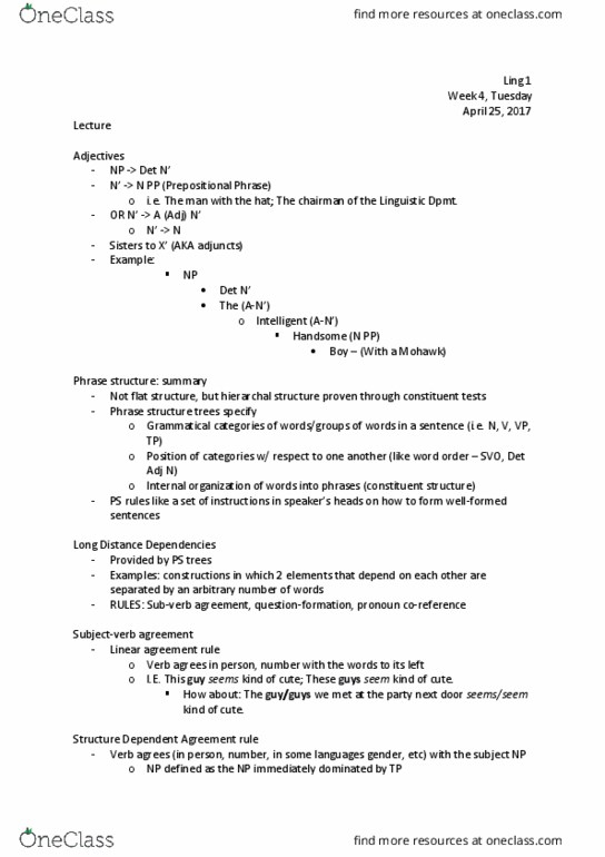 LING 132 Lecture Notes - Lecture 6: Possessive, Definite Description, Coreference thumbnail