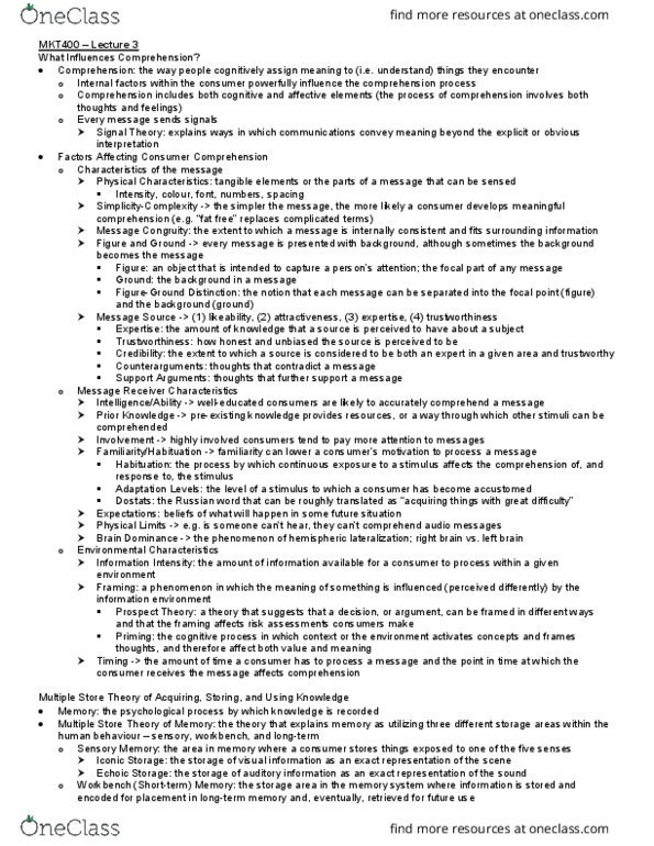 MKT 400 Lecture Notes - Lecture 3: Semantic Network, Stereotype, Spreading Activation thumbnail